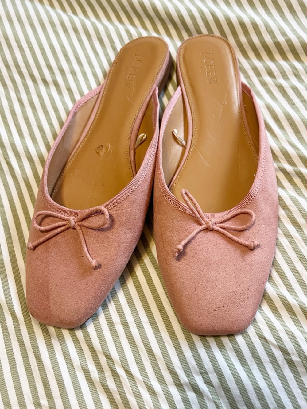J. Crew Pink Suede Bow Backless Flats